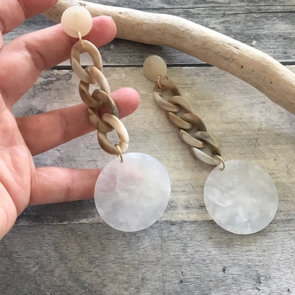 Long Acrylic disk and chain link earrings